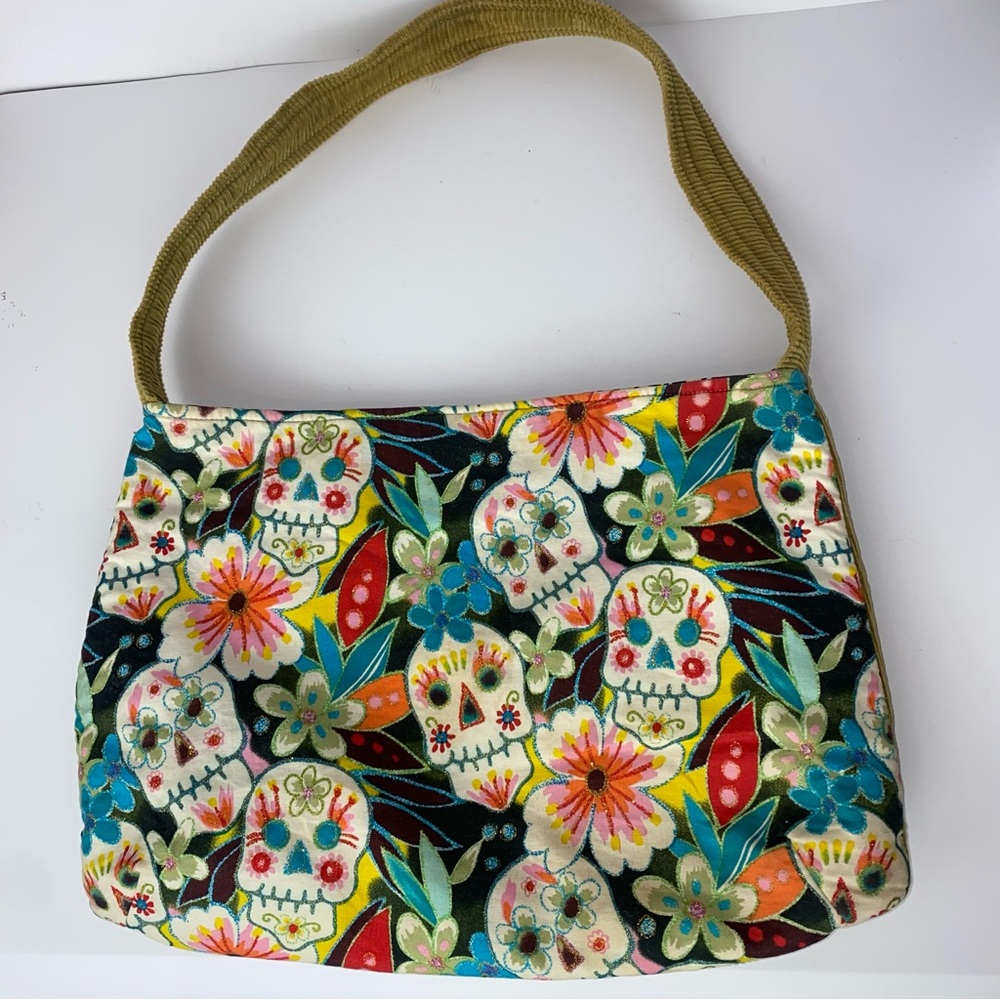 Multicolor sugar skull Dia de Los Muertos purse crossbody shoulder bag messenger